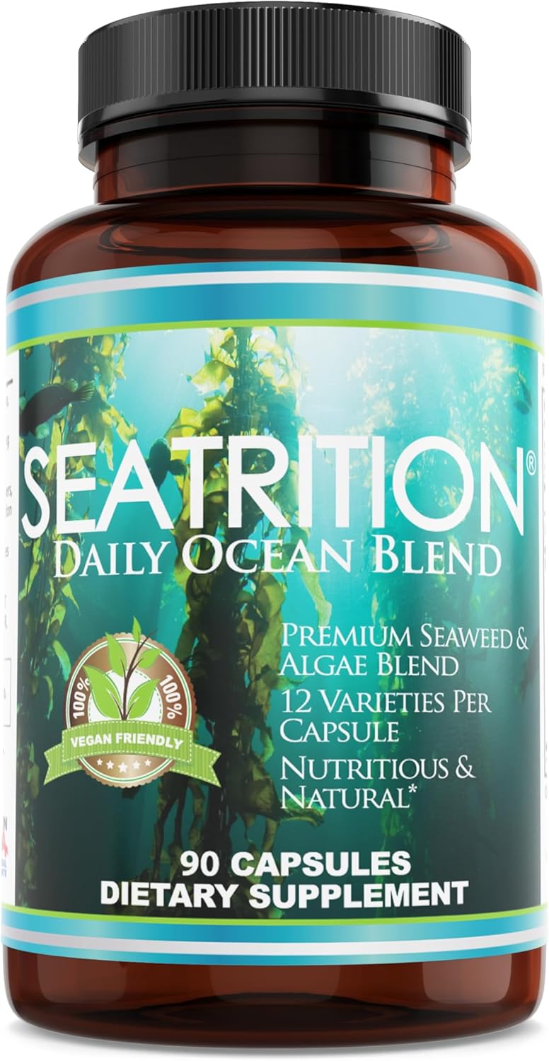 Seatrition Immune Thyroid Support Pure 12 Whole Seaweed Plants Vegan Friendly (1 Month Supply) Natural Multi Vitamin Sea Minerals Wholefood Nutrition Supplement 90 Veg Capsules