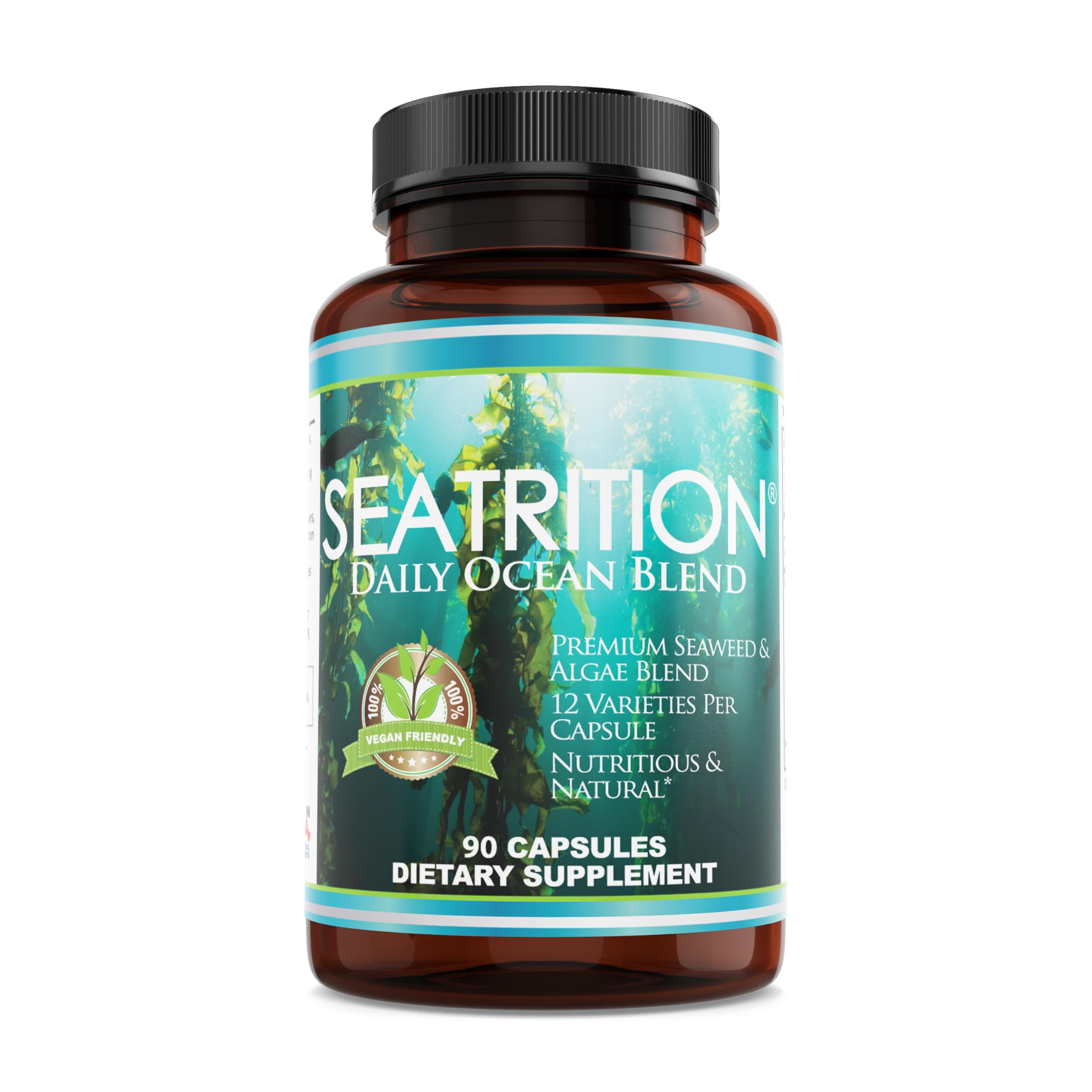 Seatrition Immune Thyroid Support Pure 12 Whole Seaweed Plants Vegan Friendly (1 Month Supply) Natural Multi Vitamin Sea Minerals Wholefood Nutrition Supplement 90 Veg Capsules