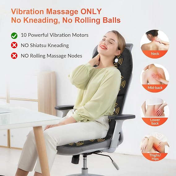 COMFIER Massage Seat Cushion with Heat - 10 Vibration Motors, Back Massager for Chair, (Vibration Massage Only, Not Shiatsu/Rolling,Massage Chair Pad for Back