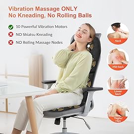 COMFIER Massage Seat Cushion with Heat - 10 Vibration Motors, Back Massager for Chair, Vibration Massage Only, Not Shiatsu/Rolling,Massage Chair Pad for Back Ideal Gifts for Men, Women (Renew)