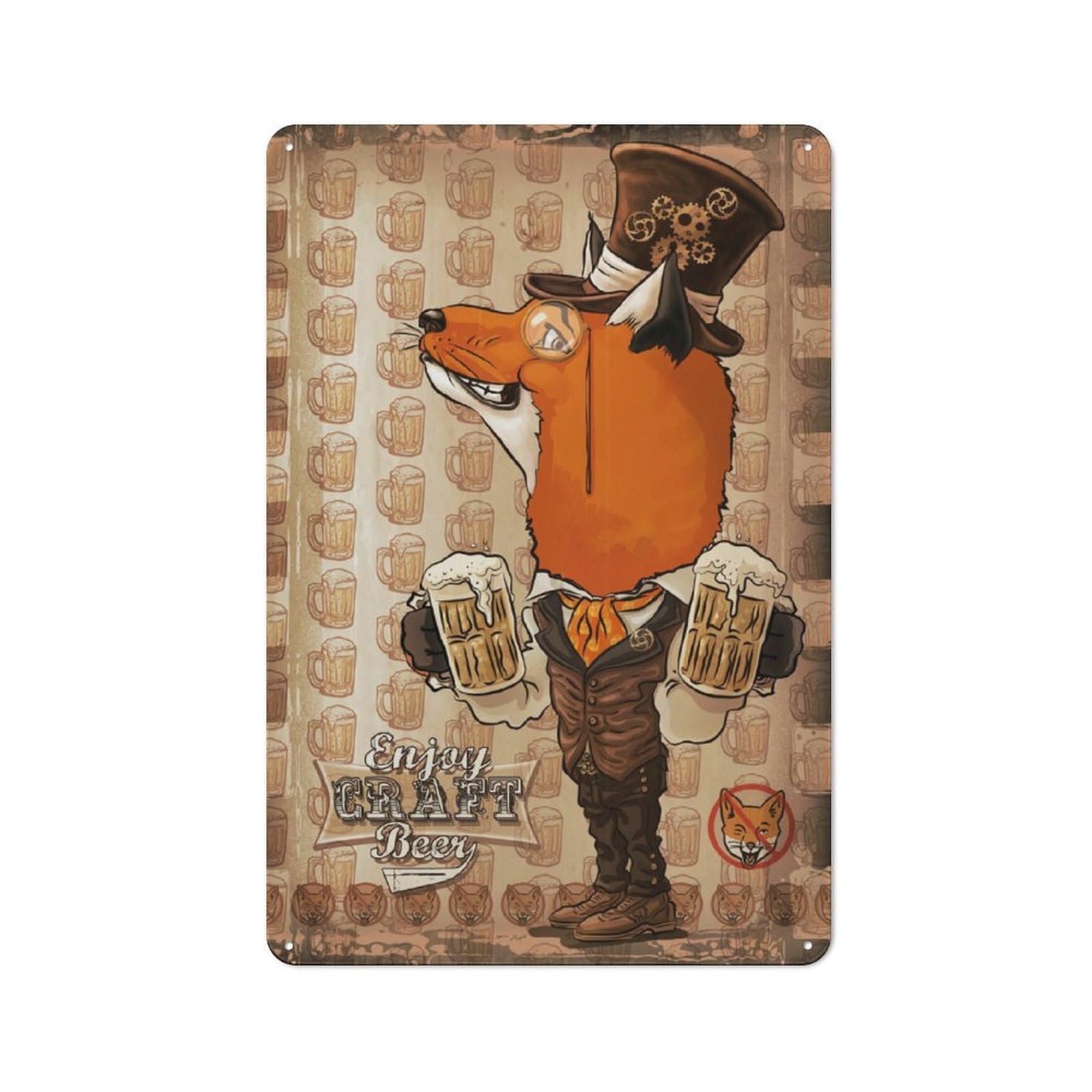 Junmoney Fox Enjoy Craft Beer Tin Wall Plaque 30X20cm With For Studio Or Craft Room, For Metal Sign Collectors, For Kitchen And Home Bar Decor