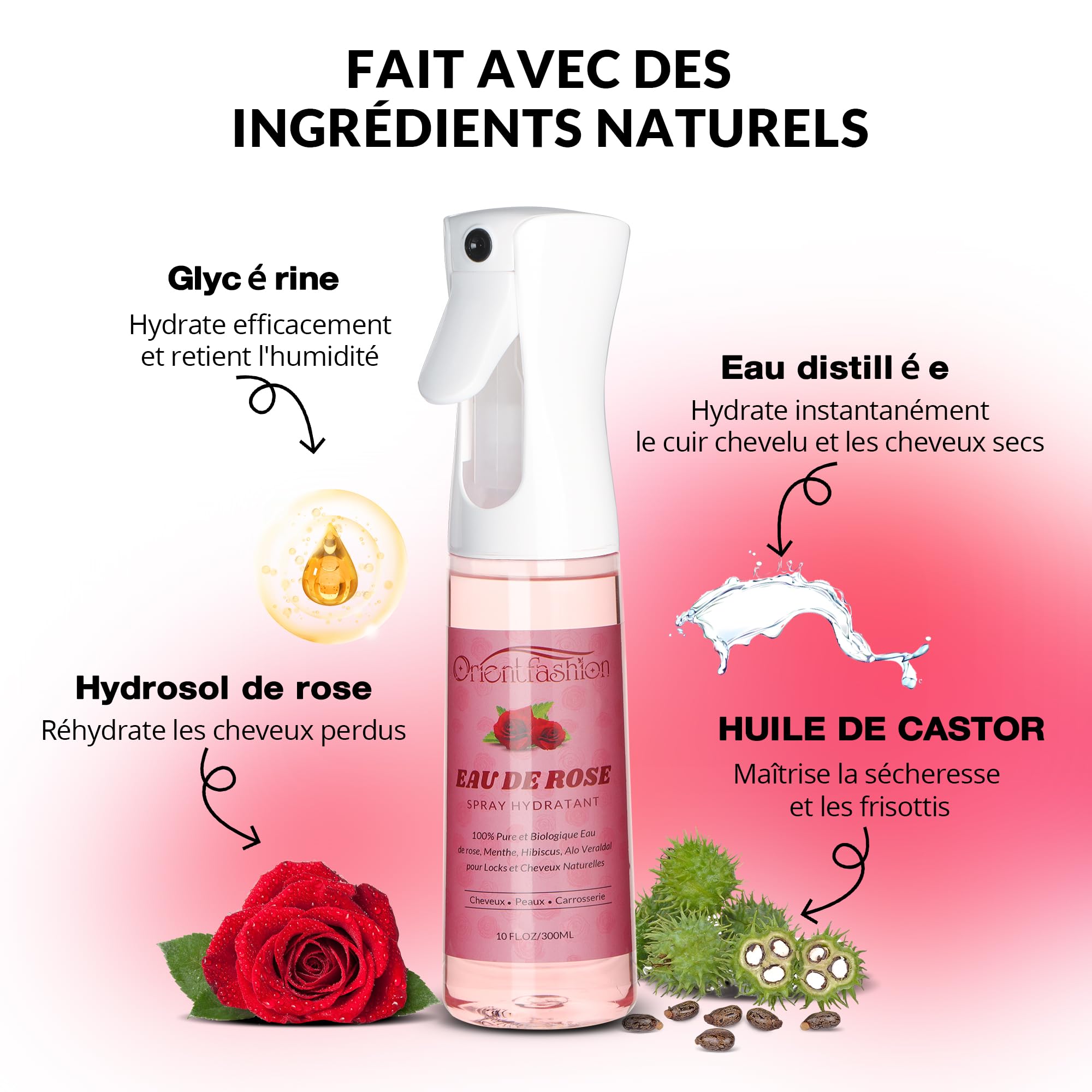 Eau De Rose Cheveux 300ml/10oz, Eau De Rose Bio Locks Moisturizer Hydrating Rose Water Spray Rosewater Scalp for Dreadlocks, Visage, Corps, Cheveux