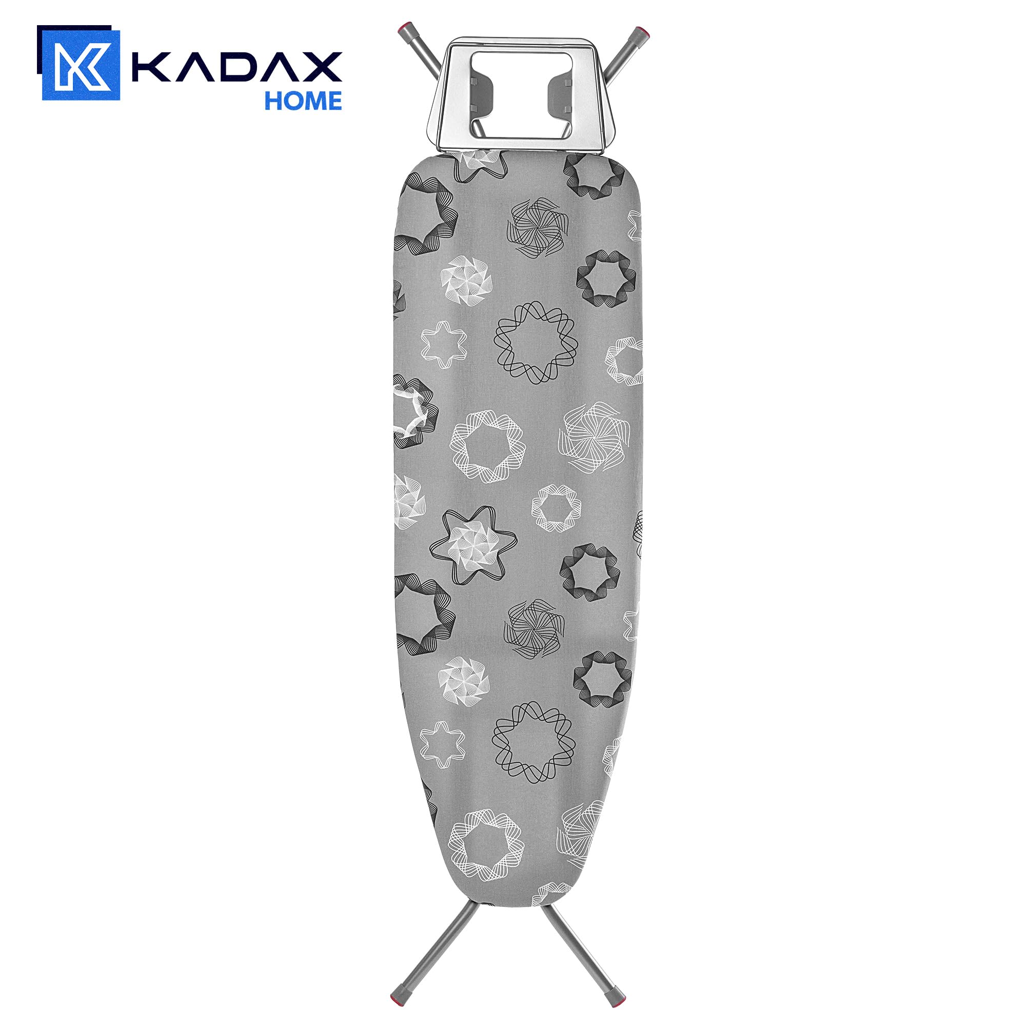 KADAX Asse da stiro pieghevole, 120 x 38 cm, con rete metallica, asse da stiro con piedini antiscivolo, asse da stiro regolabile in altezza, con ripiano da stiro (grigio)