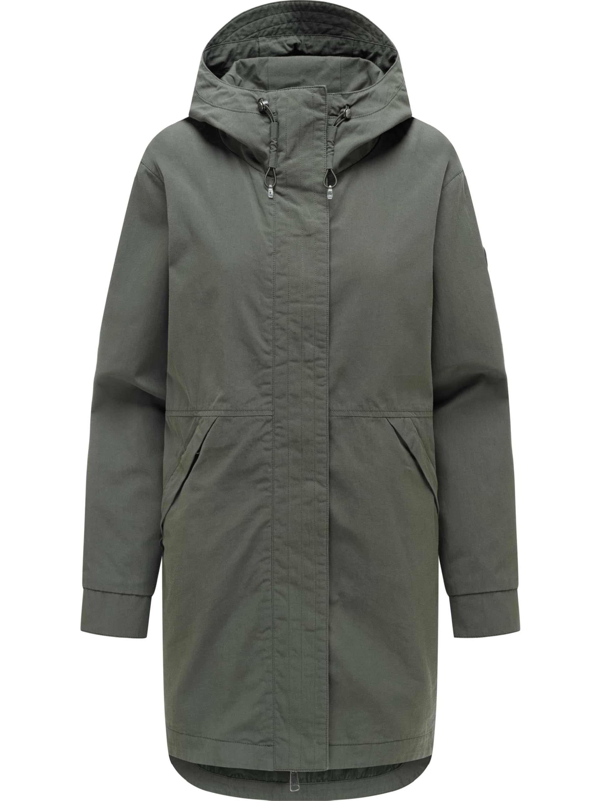 Ragwear Damen lange Übergangsjacke leichter Oversize-Parka mit verstellbarer Kapuze und Schlüsselanhänger Lamyja B XS-XXL