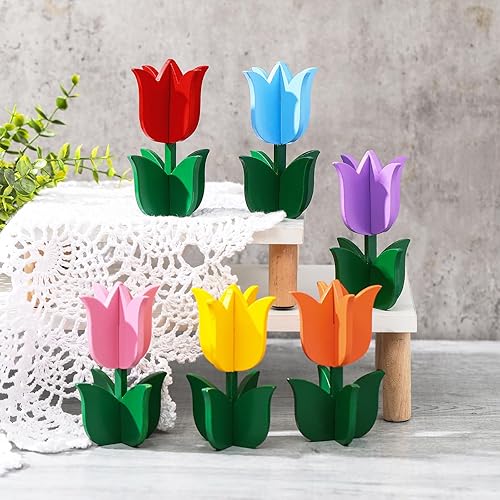 Miniatura 2 de 6 letreros de madera de tulipanes de primavera, decoración de mesa retro, tulipanes de granja, decoración de mesa, centro de mesa, bandeja