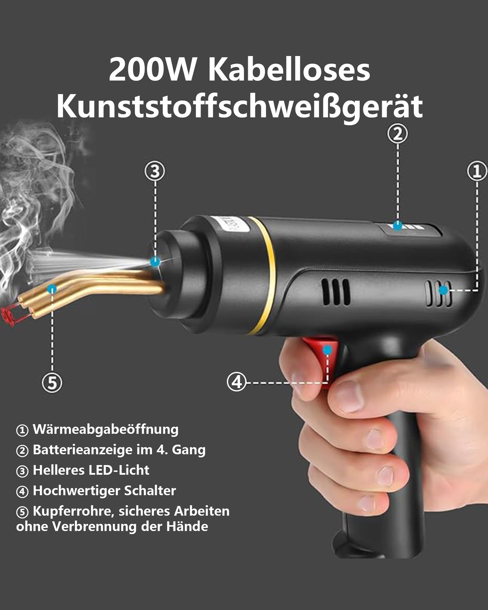 200W Kunststoff Schweißgerät Reparaturset: 5000mAh USB Wiederaufladbare Plastik Schweißgerät mit 1200 PCS Heißhefter Kabellos Kunststoff Schweißen für Auto Stoßstangen Armaturenbrett