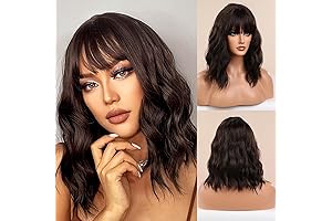 Dark Brown Wavy Wig with Bangs for a Stylish Transformation