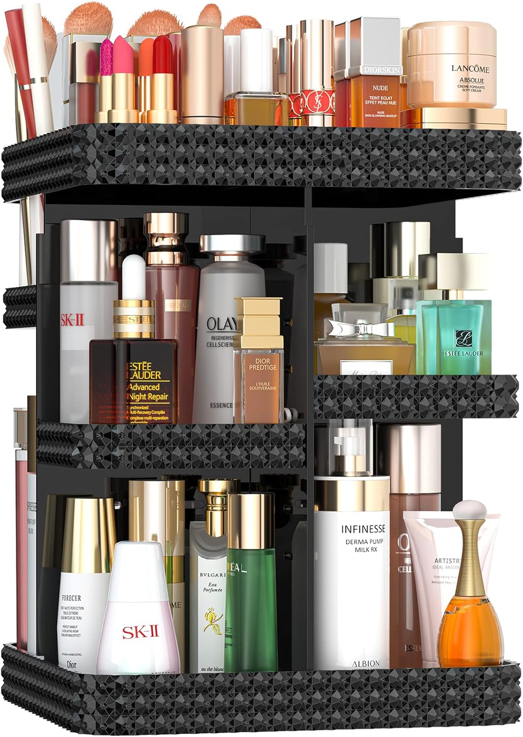 DALEMKY 360 Rotating Makeup Organizer Black Large Acrylic Makeup Organizers and
