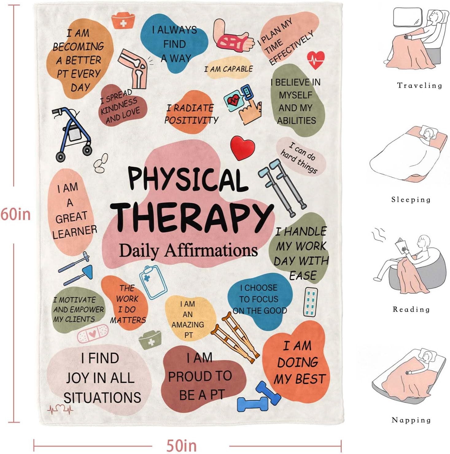 Givetoyou Physical Therapist Gifts, Gifts for PT On National Physical Therapy Month, Birthday Christmas Appreciation Gifts for Physical Therapist Throw Blanket 60inx50in - Image 5