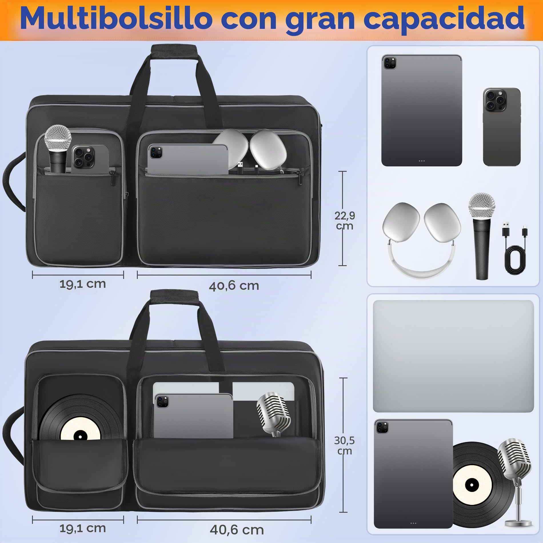 Bolsa para controlador de DJ compatible con DDJ FLX10 / 1000 / REV7 / REV5 / SC LIVE 4, funda blanda para DJ con múltiples bolsillos para controlador de DJ y accesorios (mediano)