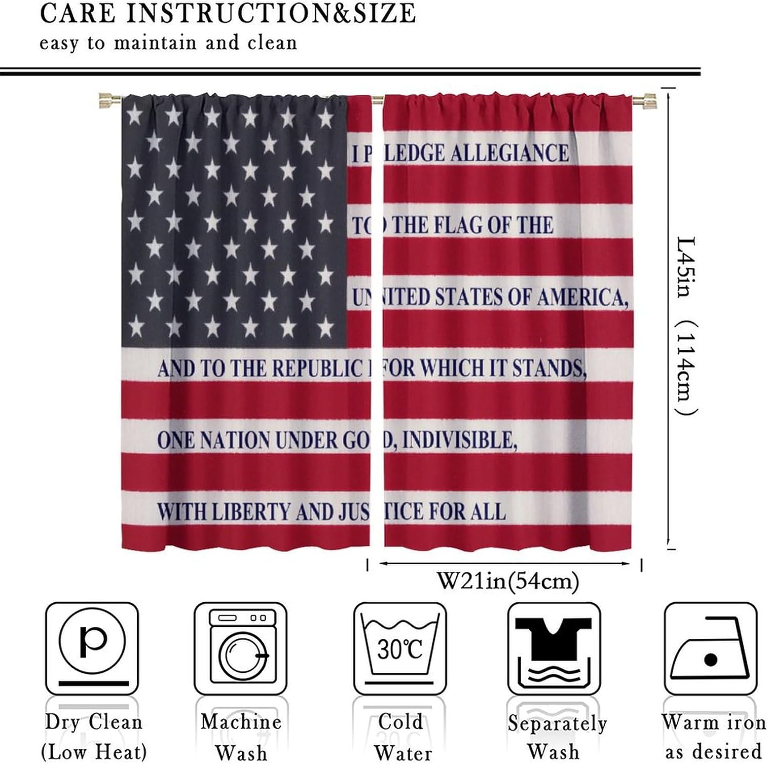 4th of July Curtains United States Flag Patriotic Country Style Curtain with Rod Pocket for Bedroom Living Room Decor Drapes Thermal Insulated Window Treatments 2 Panels Set 42x45 Inch