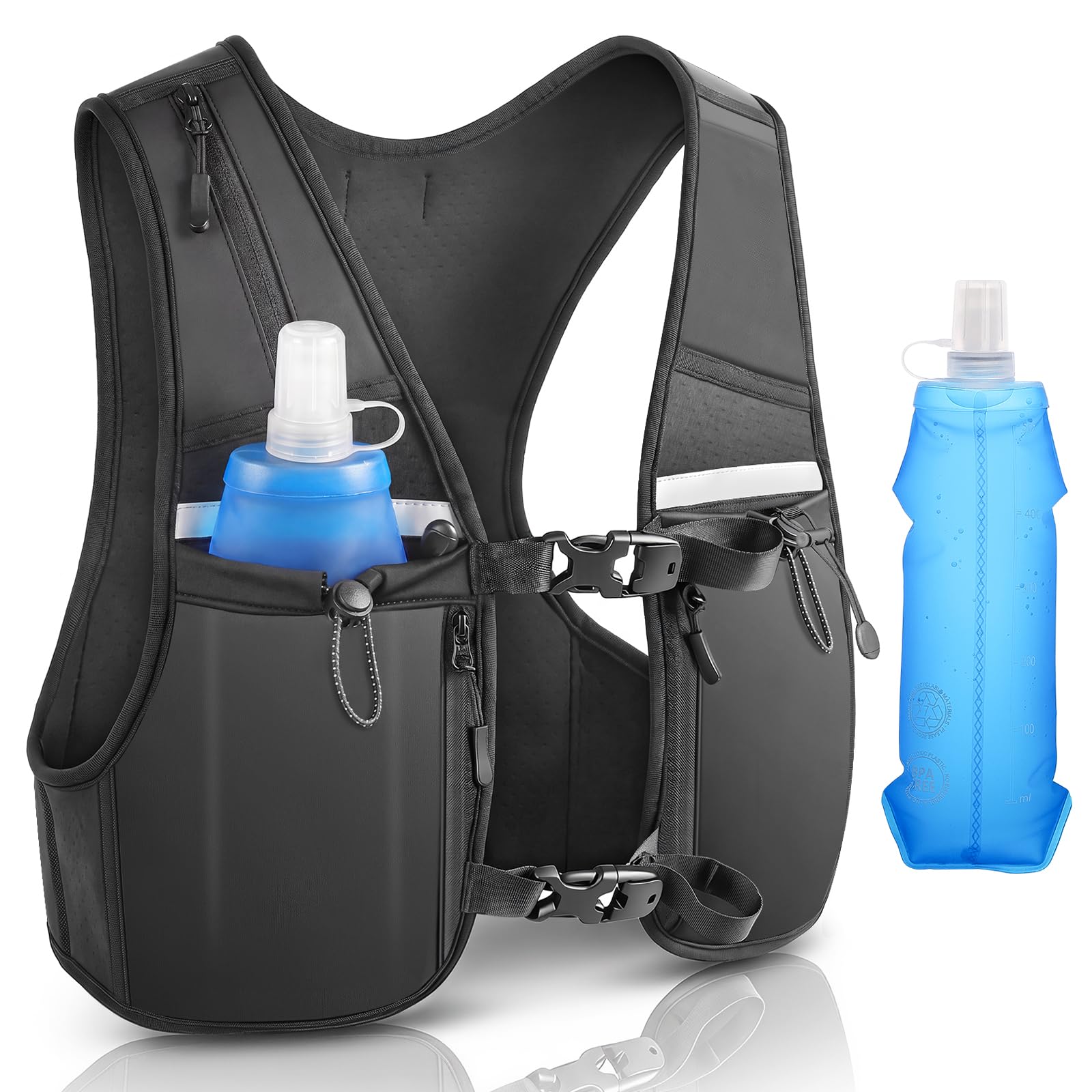 Gilet da corsa per uomo e donna, leggero, con borraccia morbida da 500 ml, cinghia toracica regolabile, zaino riflettente per corsa, ciclismo e fitness
