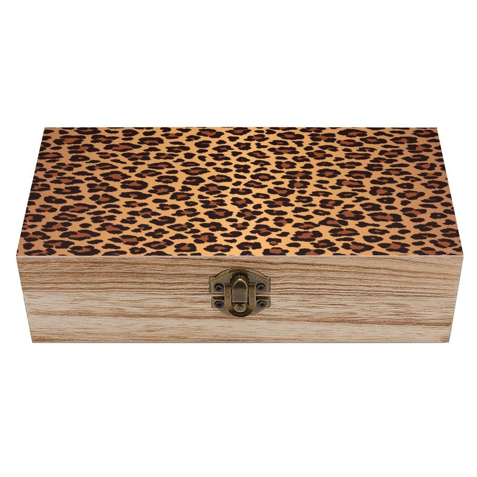 asbwuo Leopard Pattern Wood Keepsake Box Wooden Box with Hinged Lid
