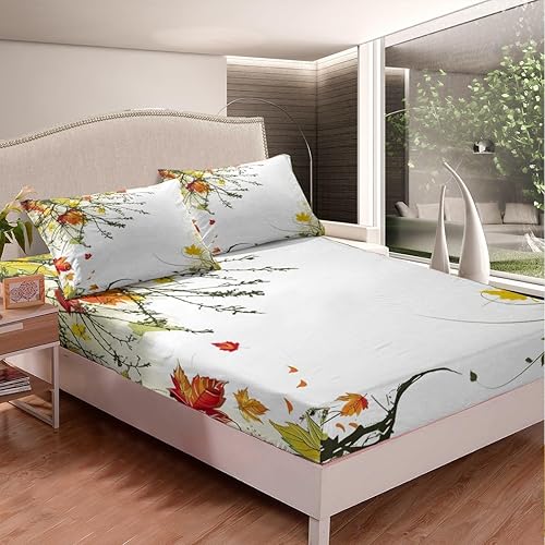 Miniatura 3 de Juego de sábanas de otoño de Acción de Gracias, tamaño Queen, juego de sábanas de jardín de hojas de arce otoñales para niños, niñas, adolescentes y