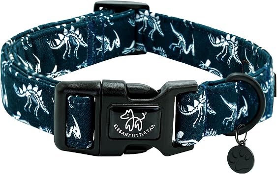 Elegant little tail Dog Collar, Dinosaurs Print Blue Puppy Male Pet Collar