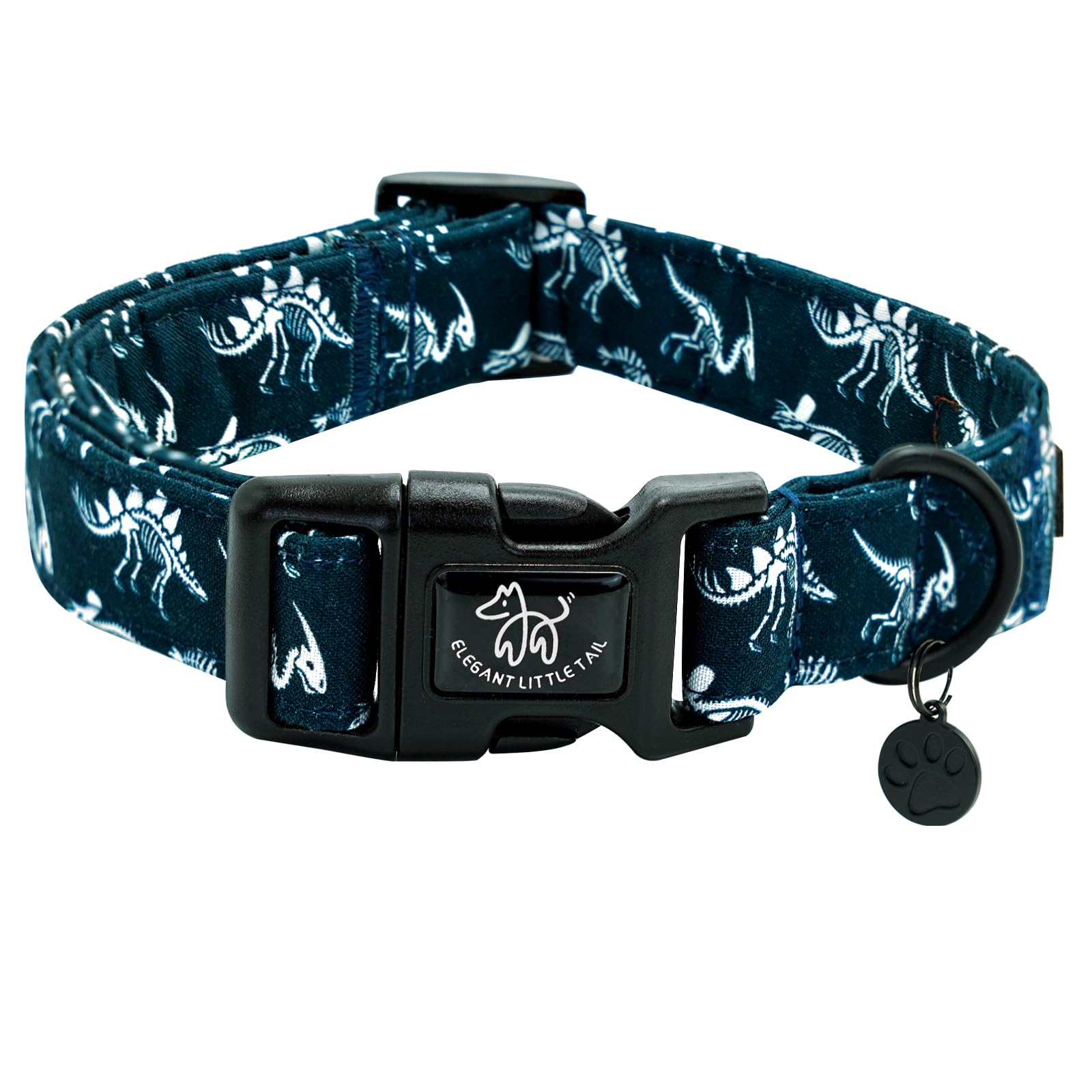 Elegant little tail Dog Collar, Dinosaurs Print Blue Puppy Male Adjustable Cotton Pet Collar with Quick Release Buckle for Small Medium Large Dogs