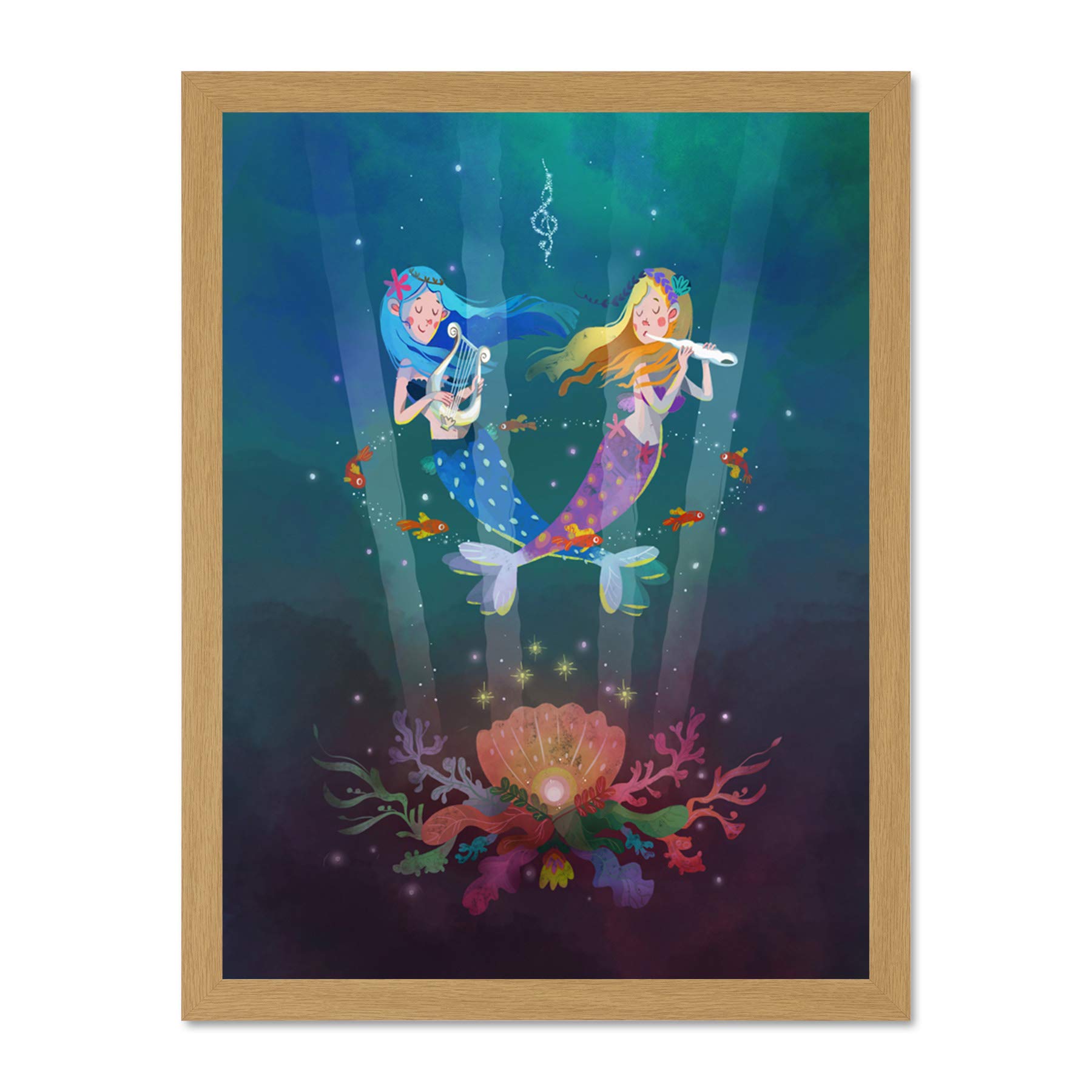 Wee Blue Coo Mermaids Kids Music Art Large Framed Art Print Poster Wall Decor 18x24 inch