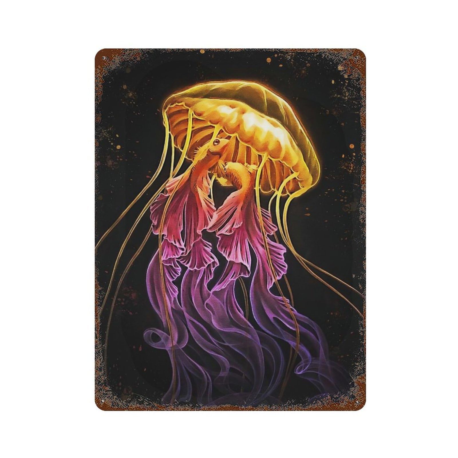 Jellyfish New Art Retro Metal Sign 15.7"x11.8", Novelty Wall Decor for Farmhouse, Kitchen And Entryway Decor
