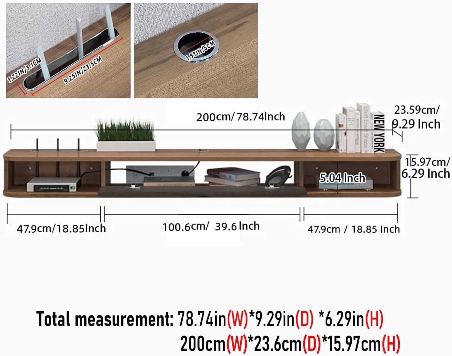 Pmnianhua Floating TV Console, 78'' Wall Mounted TV Stand for Bedroom & Livingroom - Walnut - Image 5