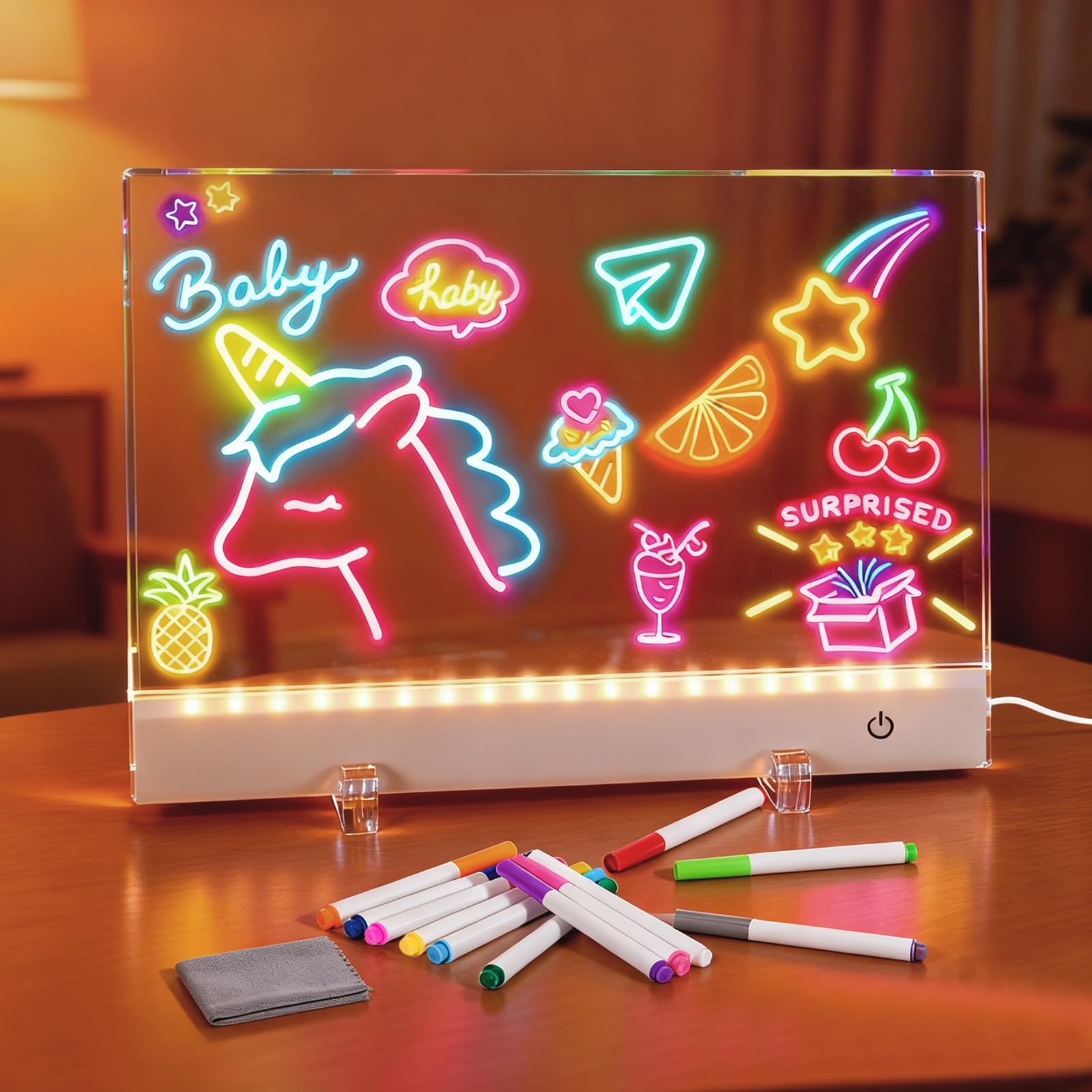 Tablero acrílico luminoso LED mensaje 12 colores bolígrafo regalo niños adolescentes