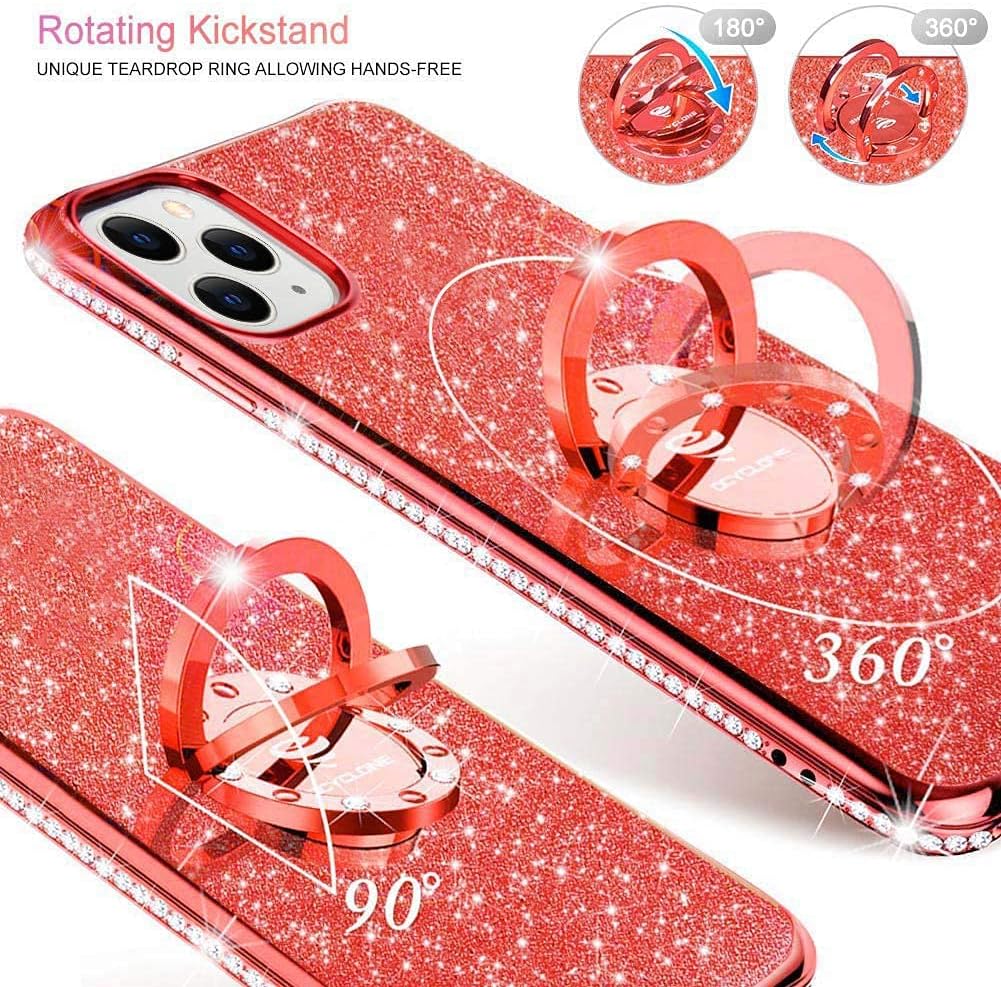 OCYCLONE iPhone 11 Pro Case, Cute Glitter Sparkle Bling Diamond Bumper with Ring Kickstand Women Girls Soft TPU Protective Phone Case for iPhone 11 Pro [5.8 inch] 2019 - Red