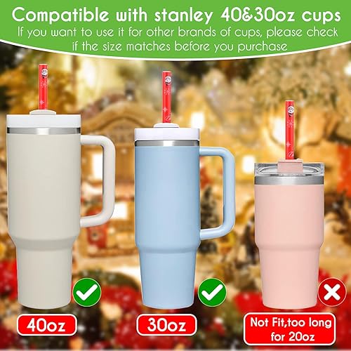 Miniatura 4 de AIERSA Paquete de 6 popotes de Navidad de repuesto de 40 onzas para Stanley, popotes de plástico reutilizables para vasos Stanley, popotes largos