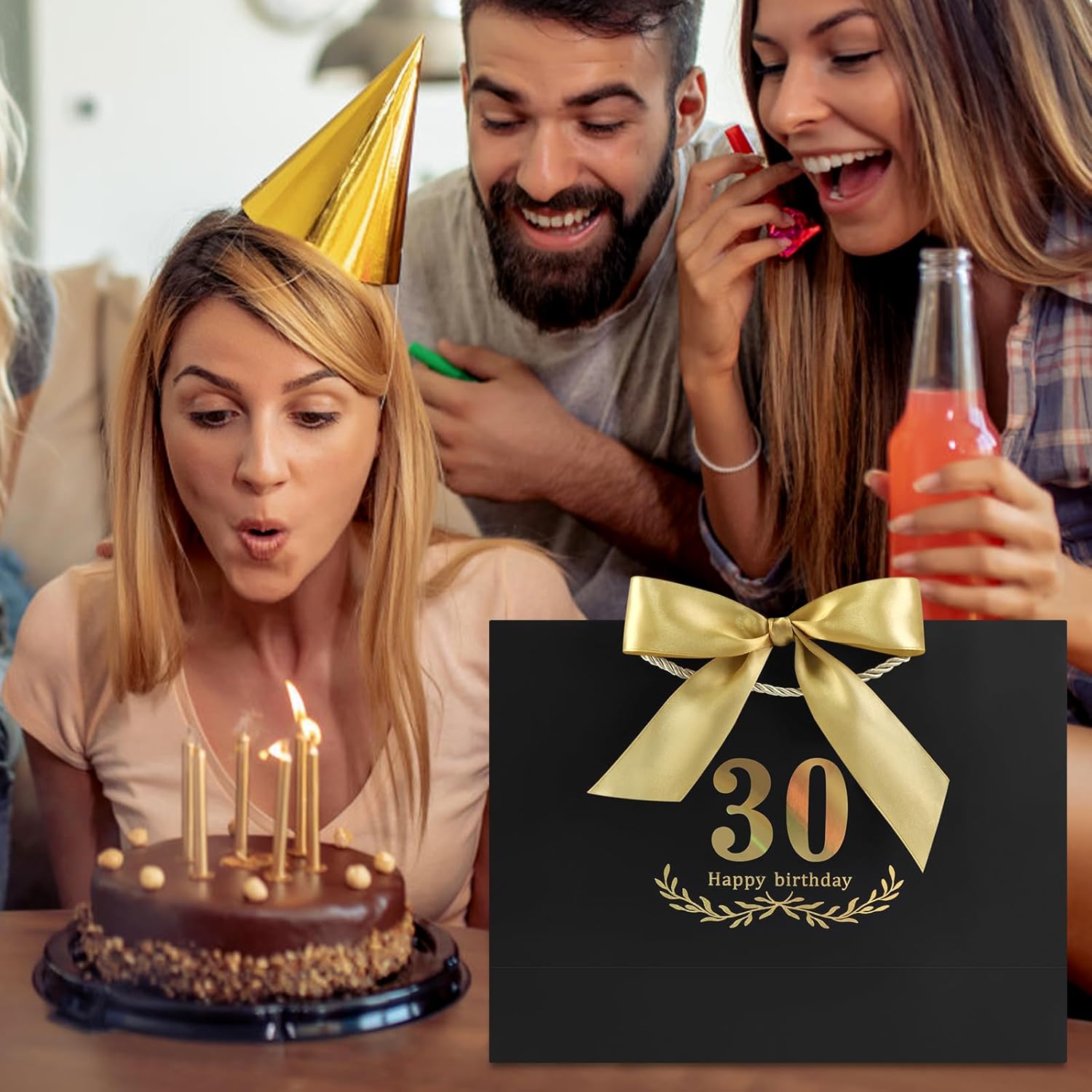 JMANNI Black Gold 30th Birthday Gift Bag with Card and Tissue Paper, 12.6"×9.84"×3.9" Elegant Present Bag for Adults, 30 Year Old Birthday Keepsake Party Supplies - Image 8