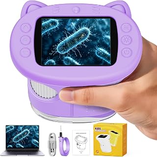 Mikroskop für Kinder 1000x, Tragbares Mikroskop Kinder (Lila) | Abenteuer Mikroskop mit 2,4 Zoll IPS Bildschirm, Foto, Videofunktion und PC-kompatibel, Geschenk für Jungen & Mädchen