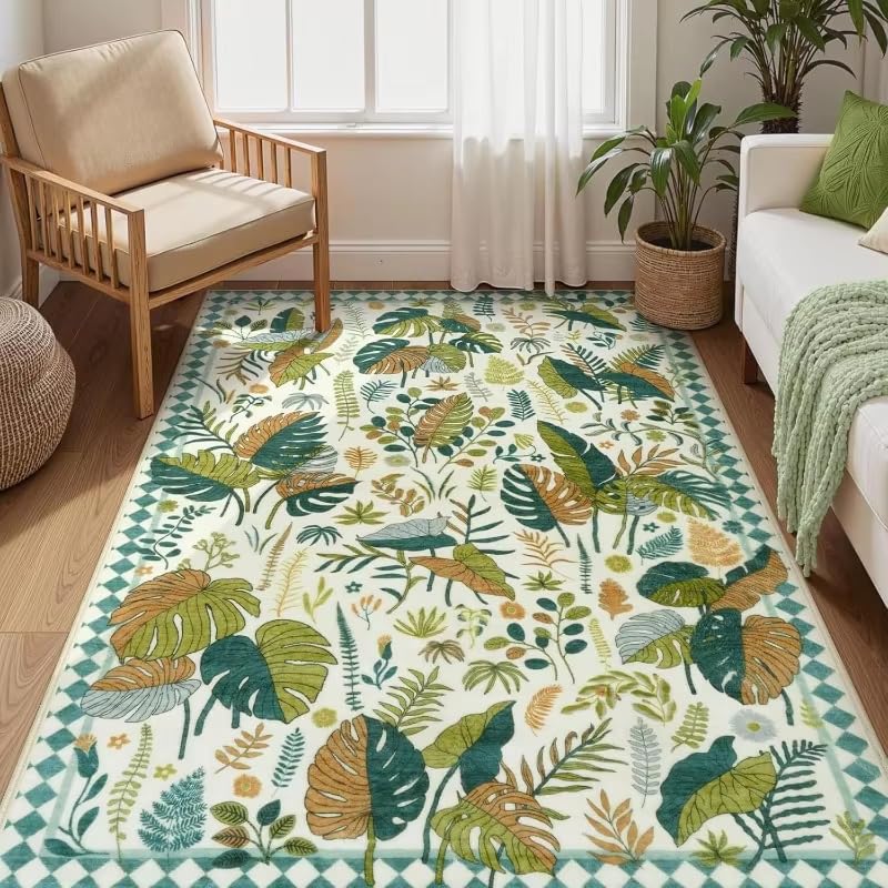 Tapis botanique antidérapant et lavable en machine 90x140 cm multicolore