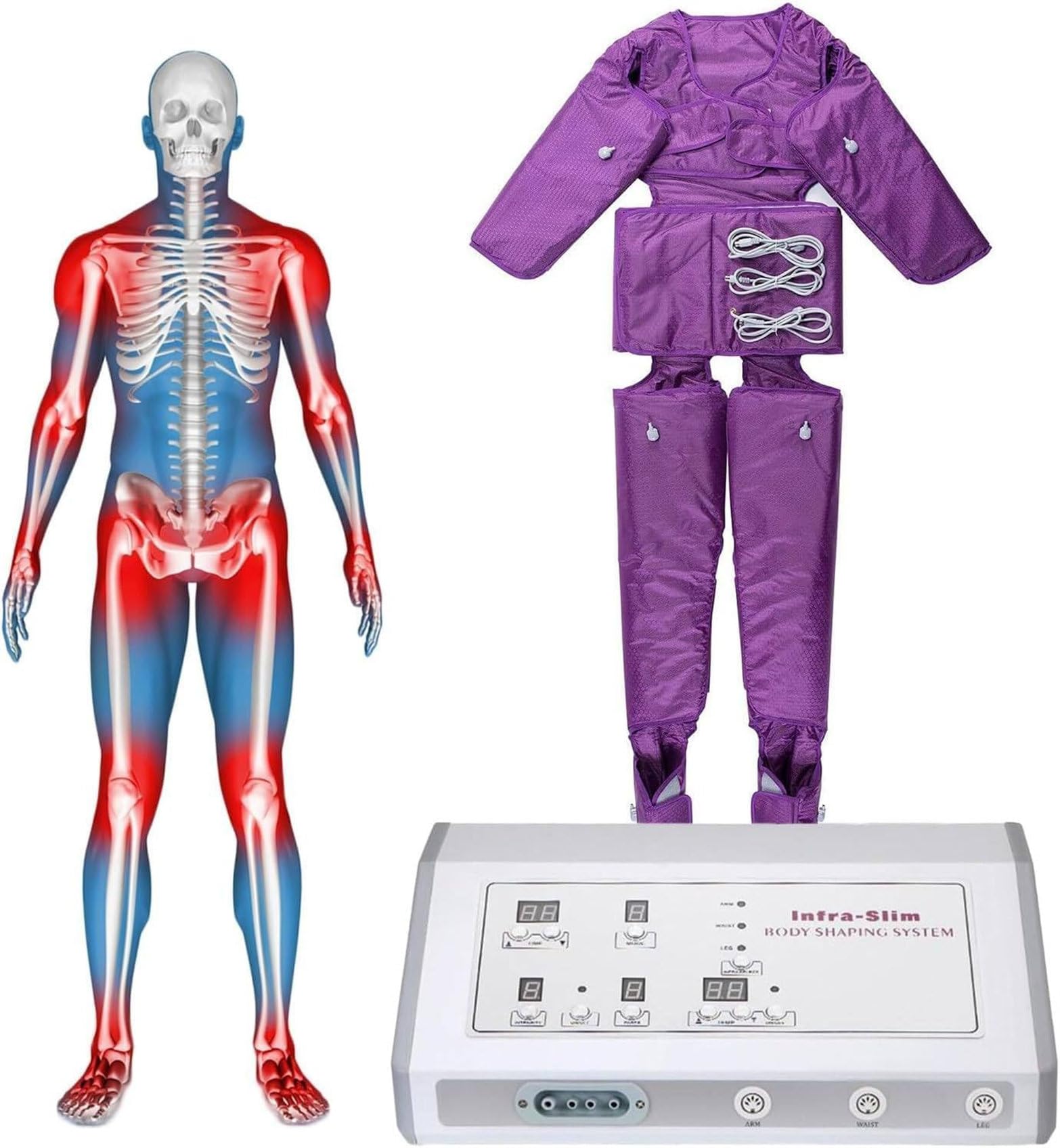 Massaggiatore per Drenaggio Linfatico, Massaggiatore Corporeo a Compressione d'Aria - Macchina per Massaggio Pressoterapeutico per Tutto Il Corpo con Riscaldamento a Infrarossi Lontani Purple
