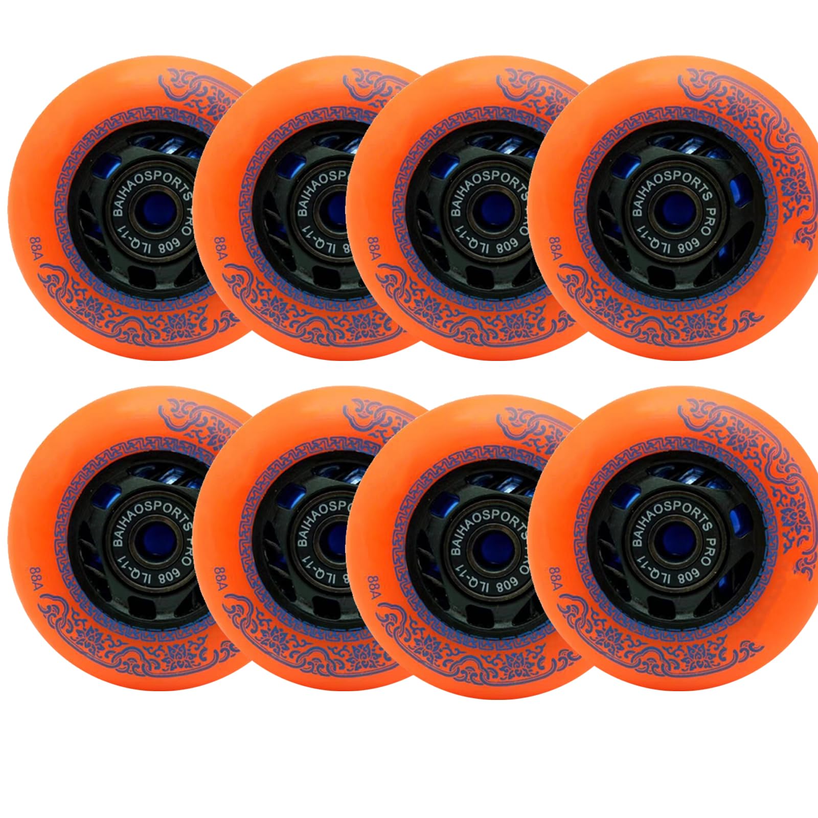 Genérico Ruedas para Patines En Línea Interior Exterior Ruedas de Repuesto En Línea de 72 mm 76 mm Y 80 mm Ruedas para Patines En Línea Cómodas de 88 A (Naranja 80 mm)