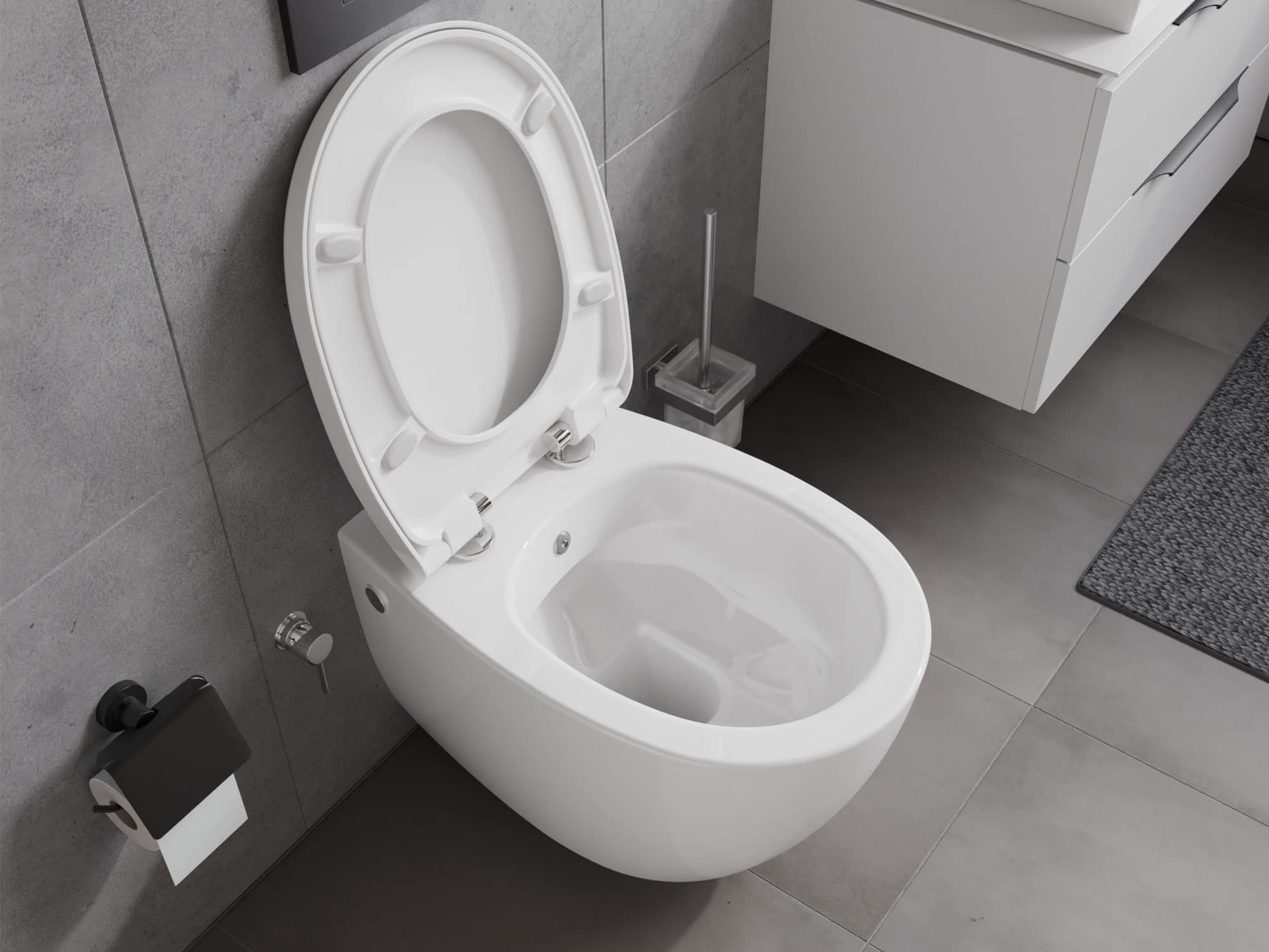 Aqua Bagno - WC Taharet, incluso sedile per WC da doccia, meccanismo Soft Close, WC sospeso con funzione bidet e sciacquone profondo, in ceramica