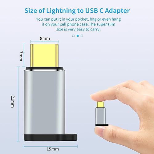 Miniatura 8 de Adaptador USB C a Lightning, adaptador Lightning hembra a USB C macho, carga rápida PD y transferencia de datos, adecuado para iPhone 1515 Plus15