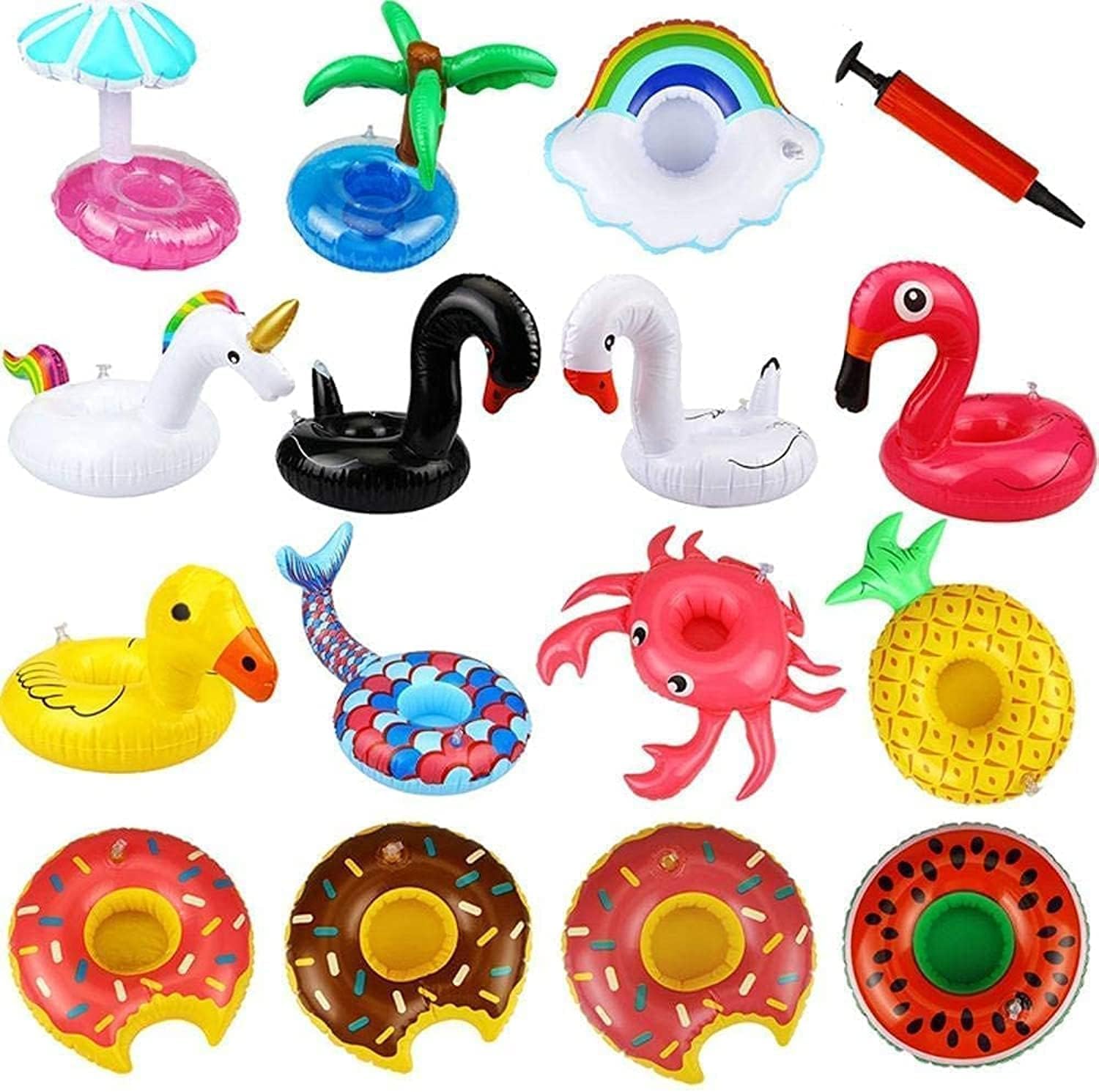 16 pcs/Set Inflatable Swim Floats Cup Holder Set, Summer Pool Lesser Coasters Floating Water Cup Holder For Children and Swimming Enthusiasts