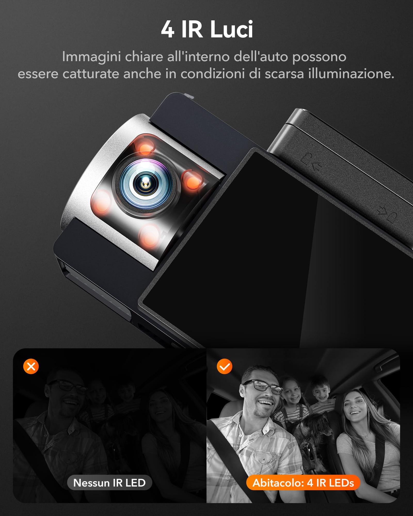 WOLFBOX i17 Telecamera per Auto Dash Cam 4K 3 Canali WiFi 5.8GHz con GPS Integrato e Scheda da 64GB, 2160P+1080P+1080P Anteriore/Posteriore/Interno, Visione Notturna IR, WDR, Modalità Parcheggio 24H