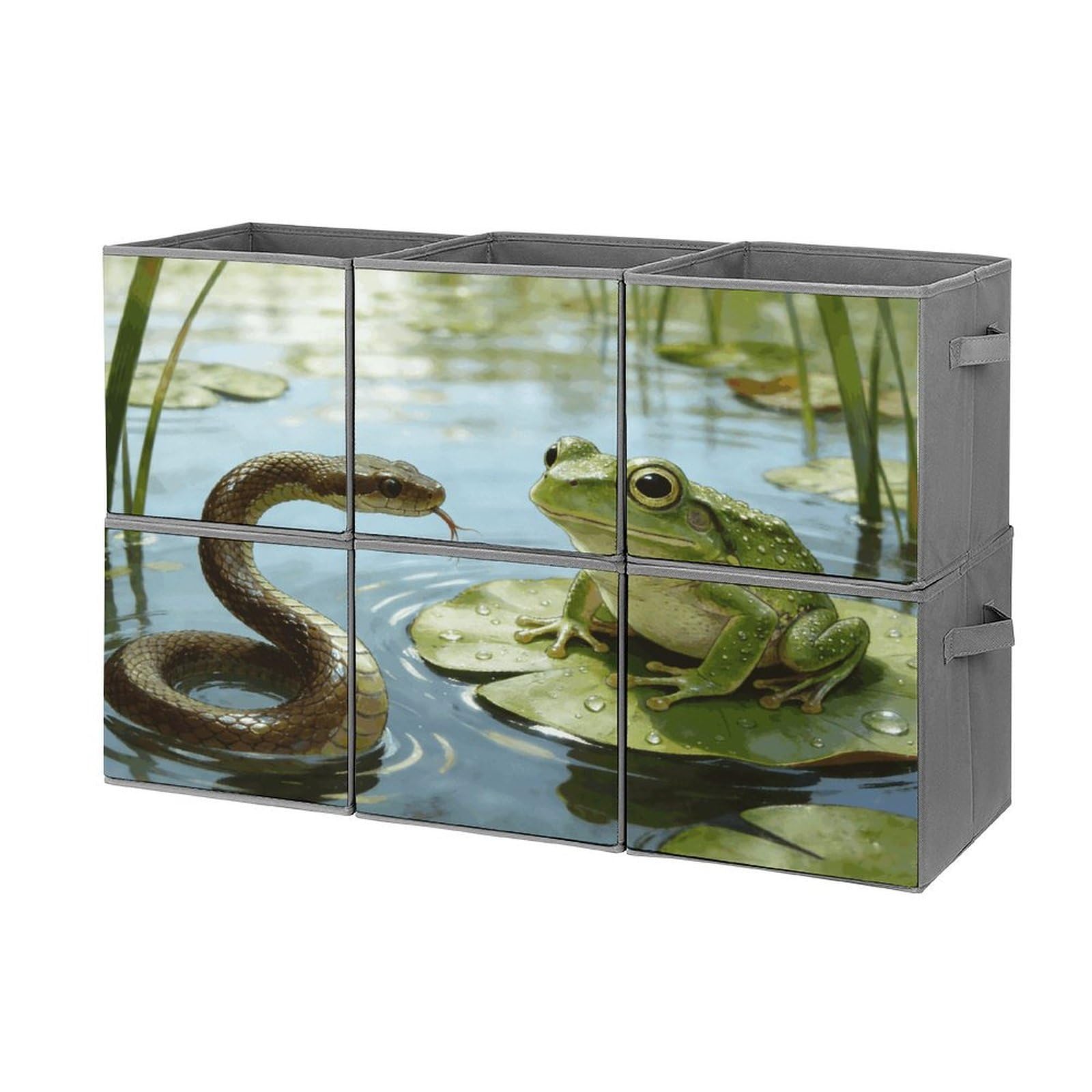 Fodpand Style Snakes And Frogs Cube Bins With Double Handles,Set Of 6 Cube Organizer, Stackable And Foldable Storage Bins For Organization, Closet, Shelves, Offices