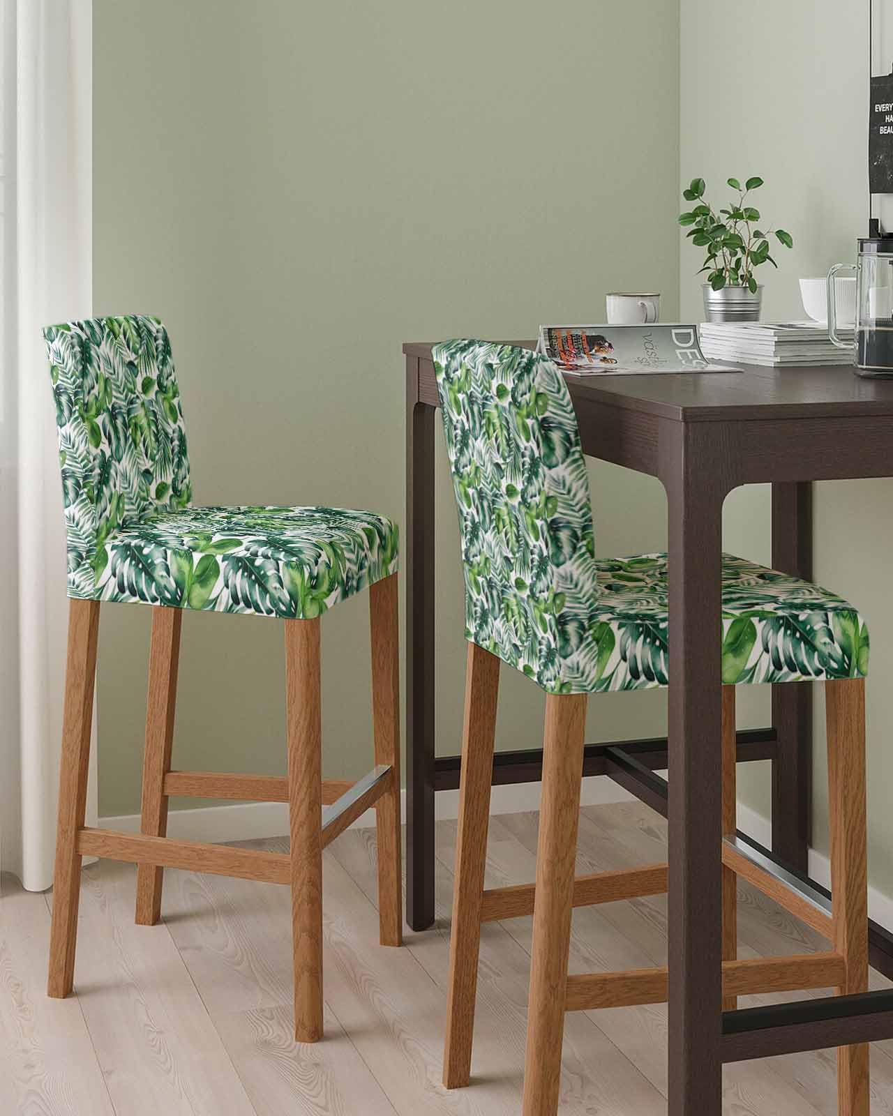 Habtucy Tropical Bar Stool Chair Covers Set of 6 with Back, Stretch Barstool Slipcovers Washable, Green Palm Leaf Summer Plant Pub Counter Height/Swivel/Cafe/Dining Room Chairs Seat Furniture Cover