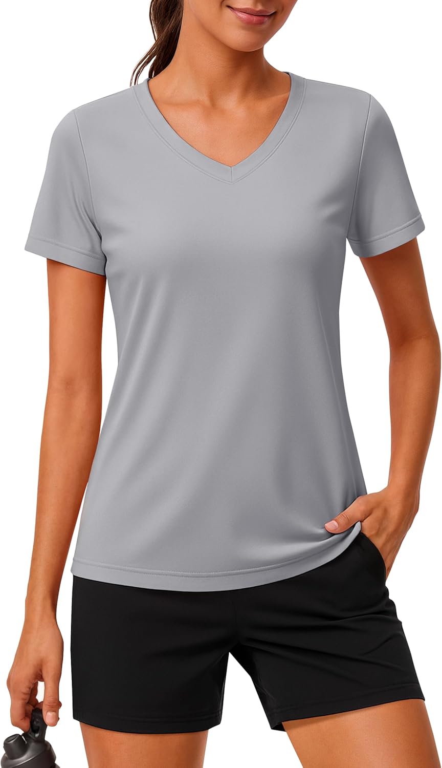 MAGCOMSEN Workout Tops for Women UPF 80+ V-Neck Short Sleeve Tee Shirt Quick Dry T Shirts Gym Athletic Yoga Top