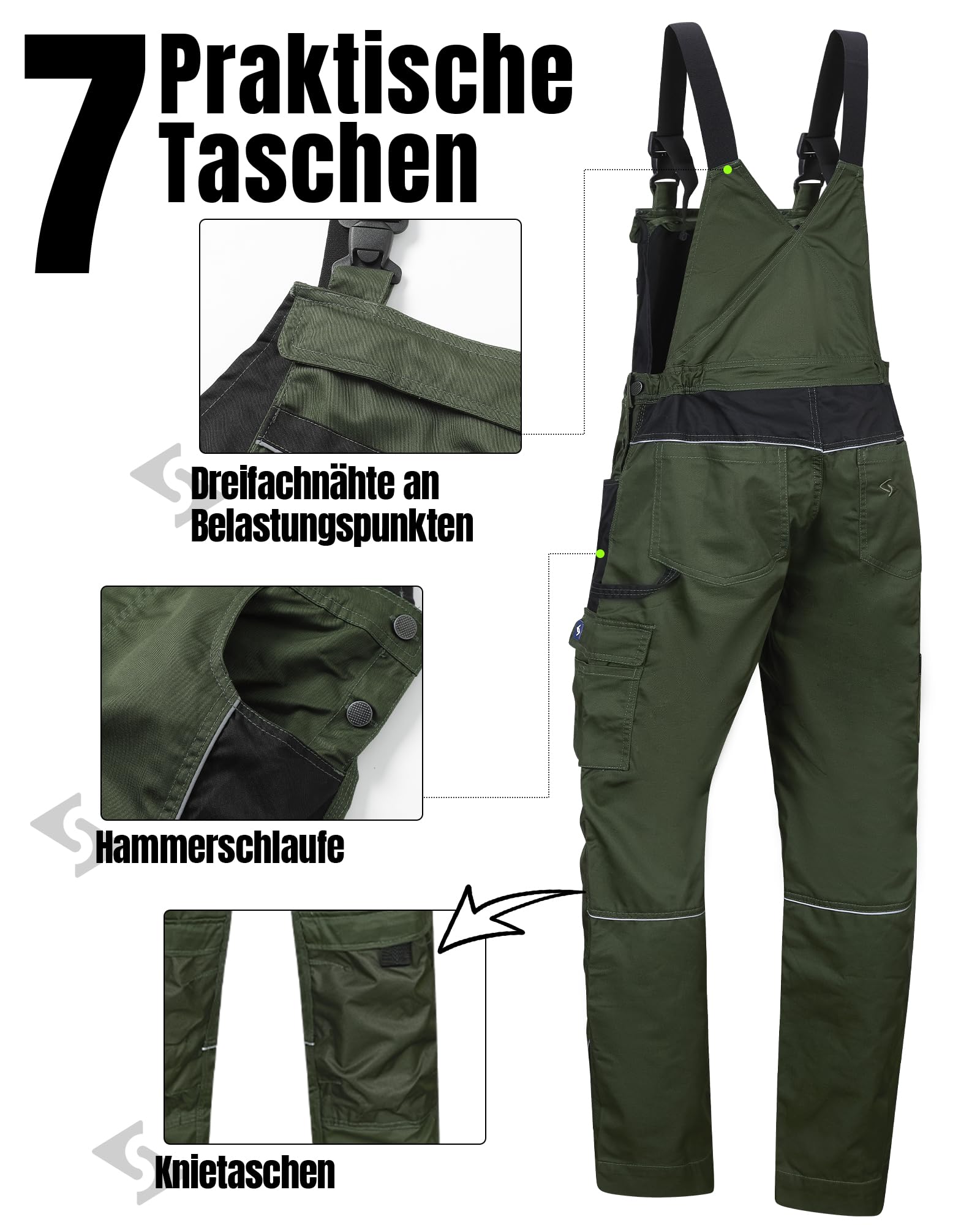 Scheibler Workwear Active - Salopette da lavoro da uomo, con cinghie elastiche e molte tasche, disponibile nelle taglie 46-60