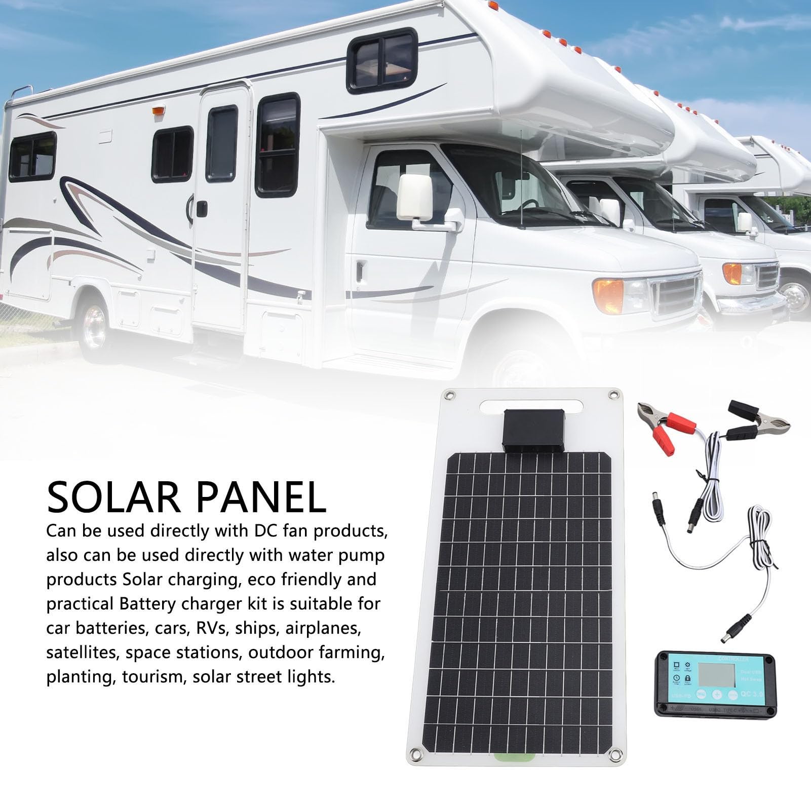 Aramox Ensemble de Contrôleurs de Panneaux Solaires en Silicium Monocristallin, Contrôleur de Charge Solaire 50 W 12 V 24 V avec Régulateur 100 A Double USB Type C DC pour Camping-car, Bateau,