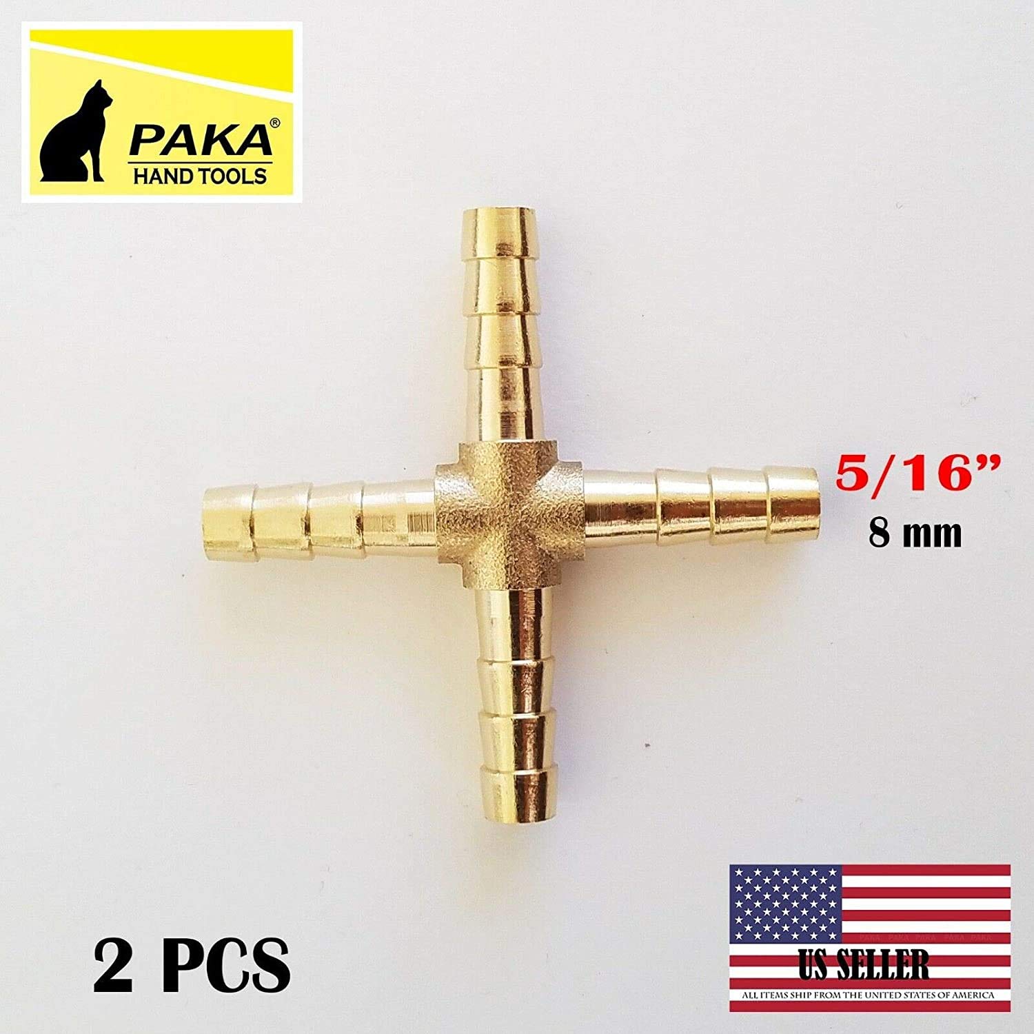2 PC – 5/16 Hose Barb 4 Way Cross Brass Pipe Fitting Thread Gas Fuel Water Air