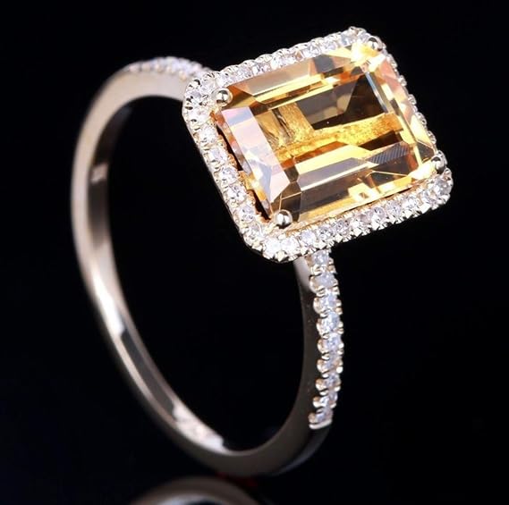 Kuyiuif 14K Gold Plated Emerald Cut 4ct Yellow Cubic Zirconia Cocktail Engagement Wedding Anniversary Rings Sterling Silver Yellow Topaz Rings for Women (7)