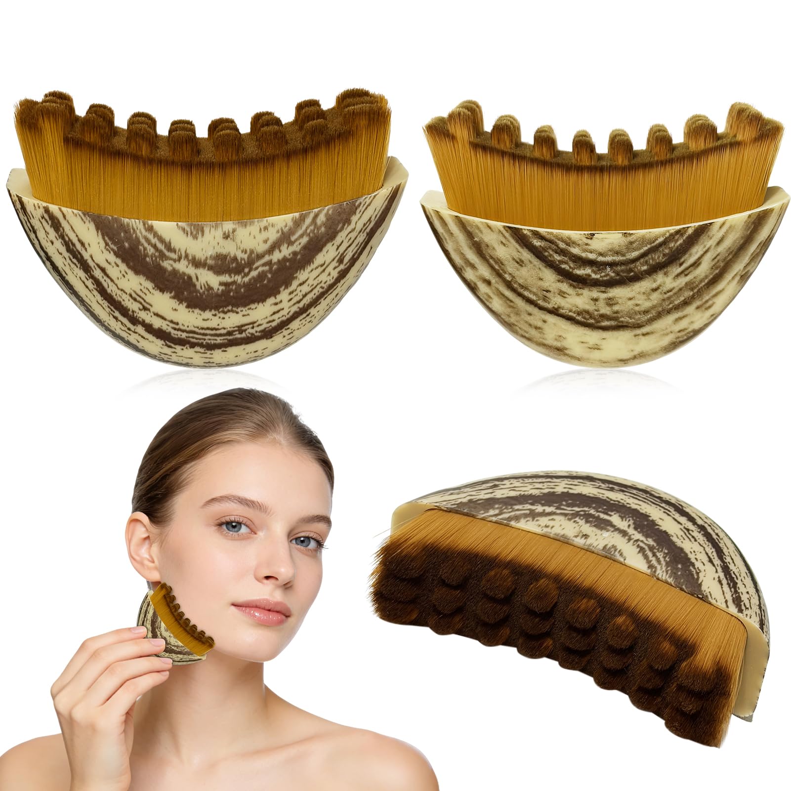 3 Stück Lymphdrainage Gesichtsbürste Set für Kinn & Kieferpartie, 2 Große + 1 Kleine Massagebürste mit Dual-Effekt Bürstenkopf (Noppen + Feine Borsten), Trockenbürste für Gesichtskonturierung