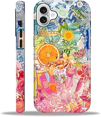 DAIZAG Case for iPhone 16,Lovely Phone Case for Girls Women,Scratch Resistant Shockproof Protective Cover-Summer Ocean Collage