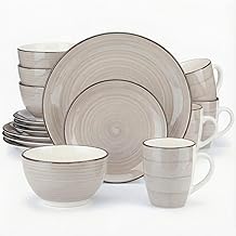 Alivio Porcelain 16-Piece Dinner Set, Lead-Free Blue Glaze Dinnerware Set for 4, Microwave & Dishwasher Safe Plates, Bowls & Mugs (Chocolate)