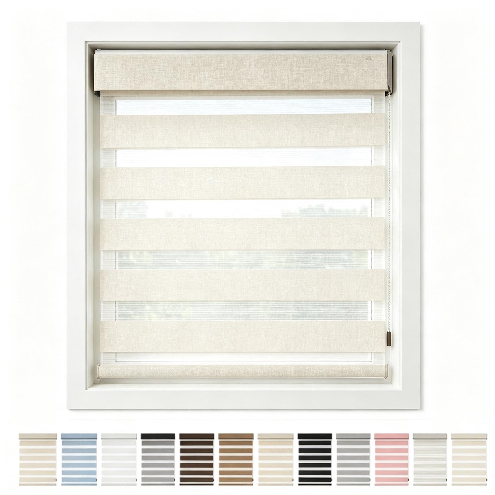 Store Enrouleur Jour Nuit Double Tissu Zébré, Protection Solaire, Blanc | Store Enrouleur Jour Nuit Zébré Double Tissu, Rideau Occultant Protection Solaire pour Fenêtre(Beige,W 40 x H 150 cm)