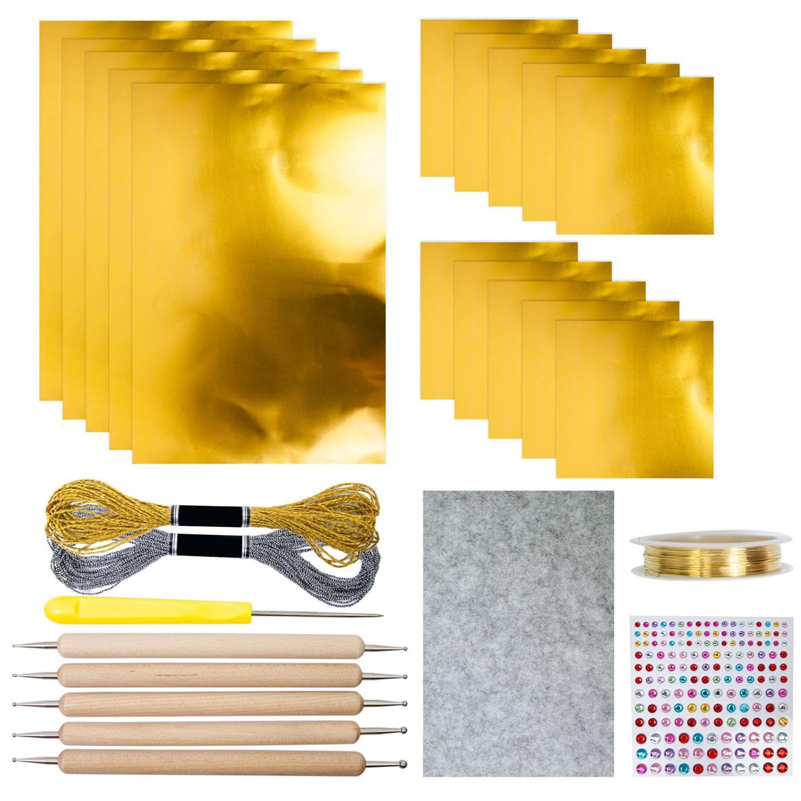 Genérico Láminas De Oro Transferible,Kit De Arte Para Repujado Metálico - Accesorio De Plata Y Oro Reluciente Con Resplandor Para Pintura Grabado Repujado Manualidades Adultos Niños
