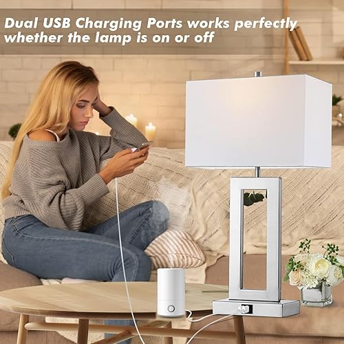 Miniatura 10 de Gold Table Lamps Set of 2 with Dual USB Ports,3-Way Dimmable Touch Control Bedside Lamps,Modern Bedroom Table Lamp for Living Room,Nightstand LED
