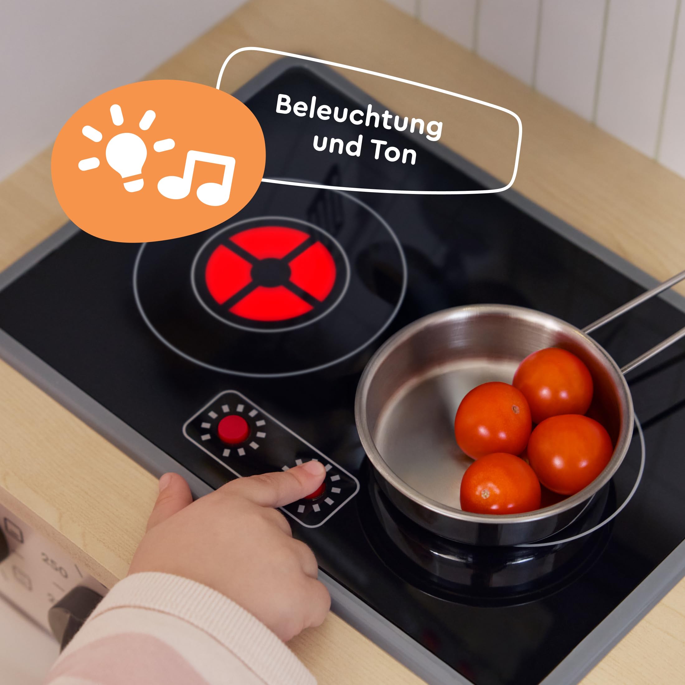 Holzküchenmeister-Küchenzeile mit Spüle, 180 Grad, drehbarem Wasserhahn, Höhenverstellbarer Spielset für Kleinkinder ab 3 Jahren, interaktives Kinderküche mit Lichtern und Geräuschen