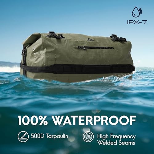 Miniatura 2 de Haimont Mochila de lona grande impermeable con parte superior enrollable, bolsa de lona seca resistente para navegación, viajes, motocicleta, kayak,